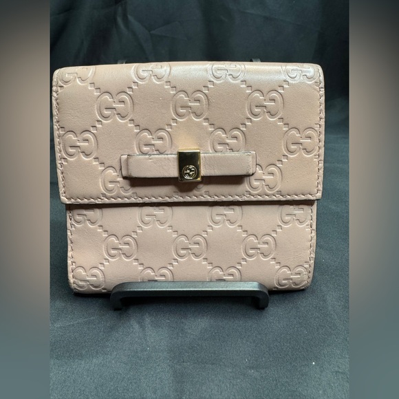Gucci Blush Pink GG Guccissima Leather Compact Bow Wallet - Picture 4 of 16